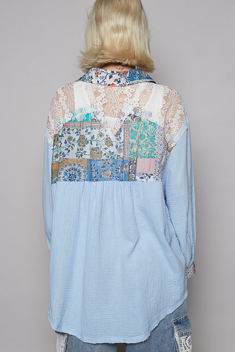 POL patchwork blouse Blue