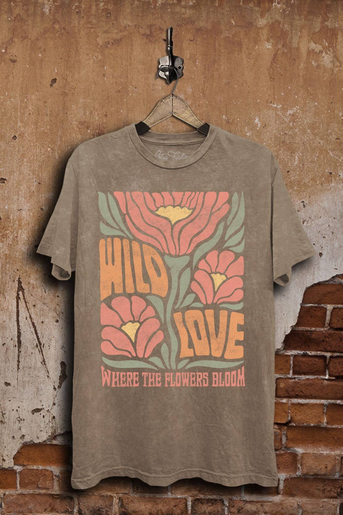Wild Love Where The Flowers Bloom Graphic Top: Mocha Mineral Wash / M