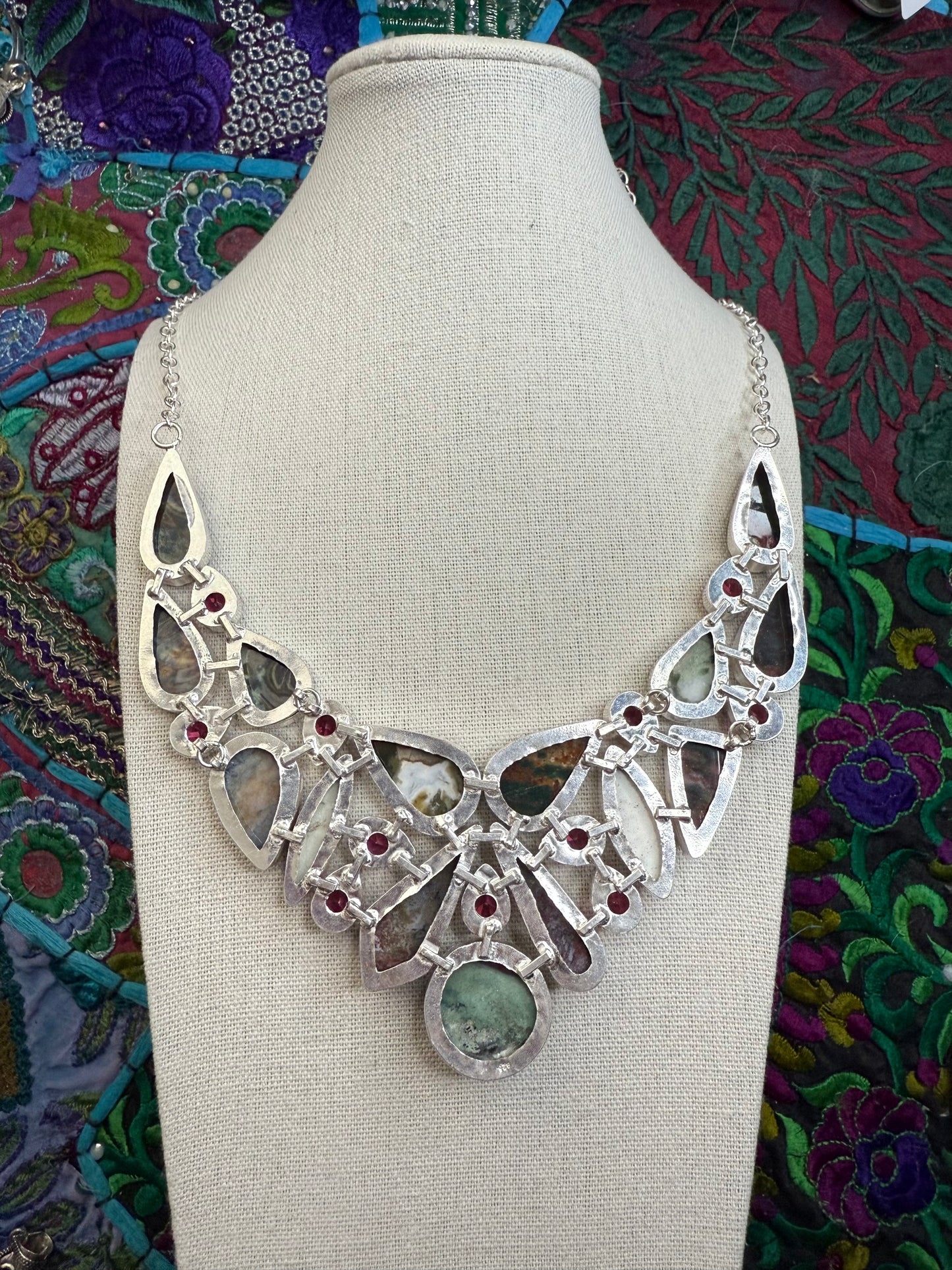 Bloodstone and CZ 18” Necklace