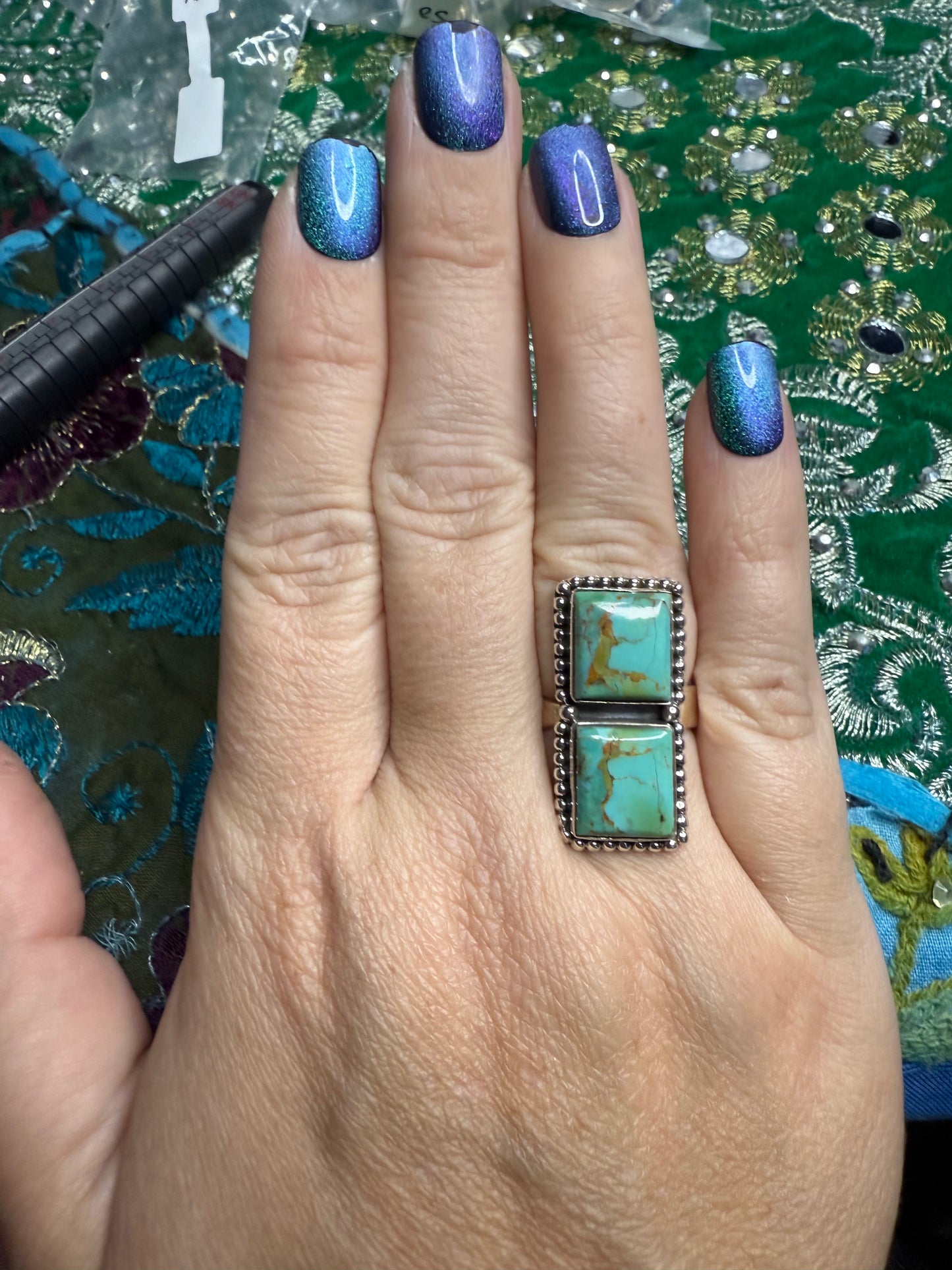 Sterling Mojave Turquoise Ring adjustable 8 or smaller