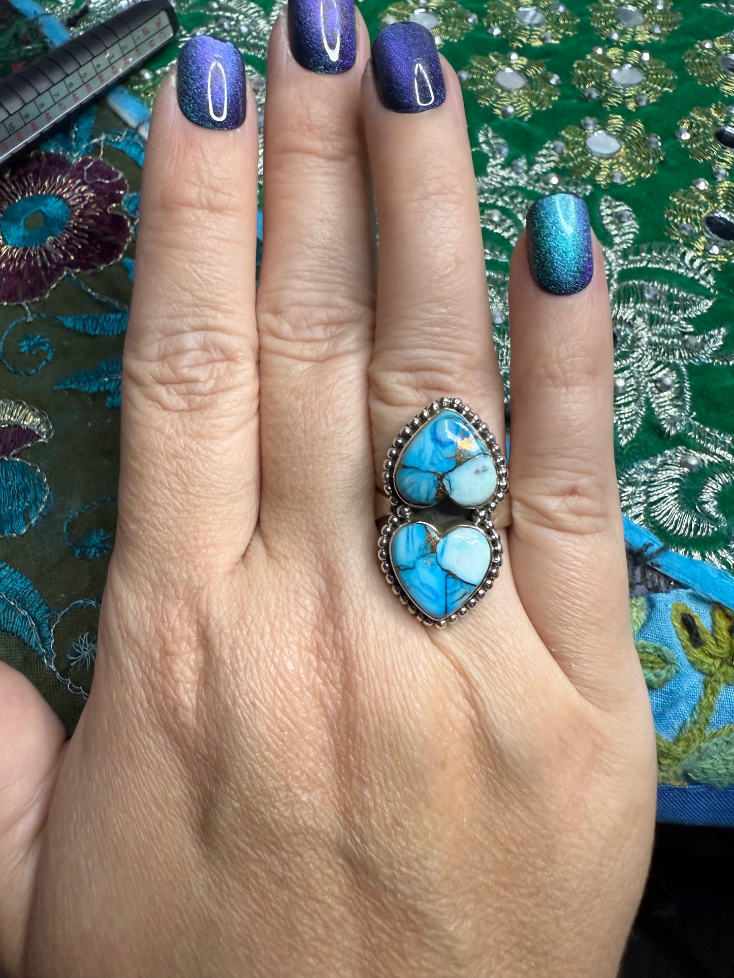 Sterling Ice Blue Dahlia Ring adjustable size 8 or smaller