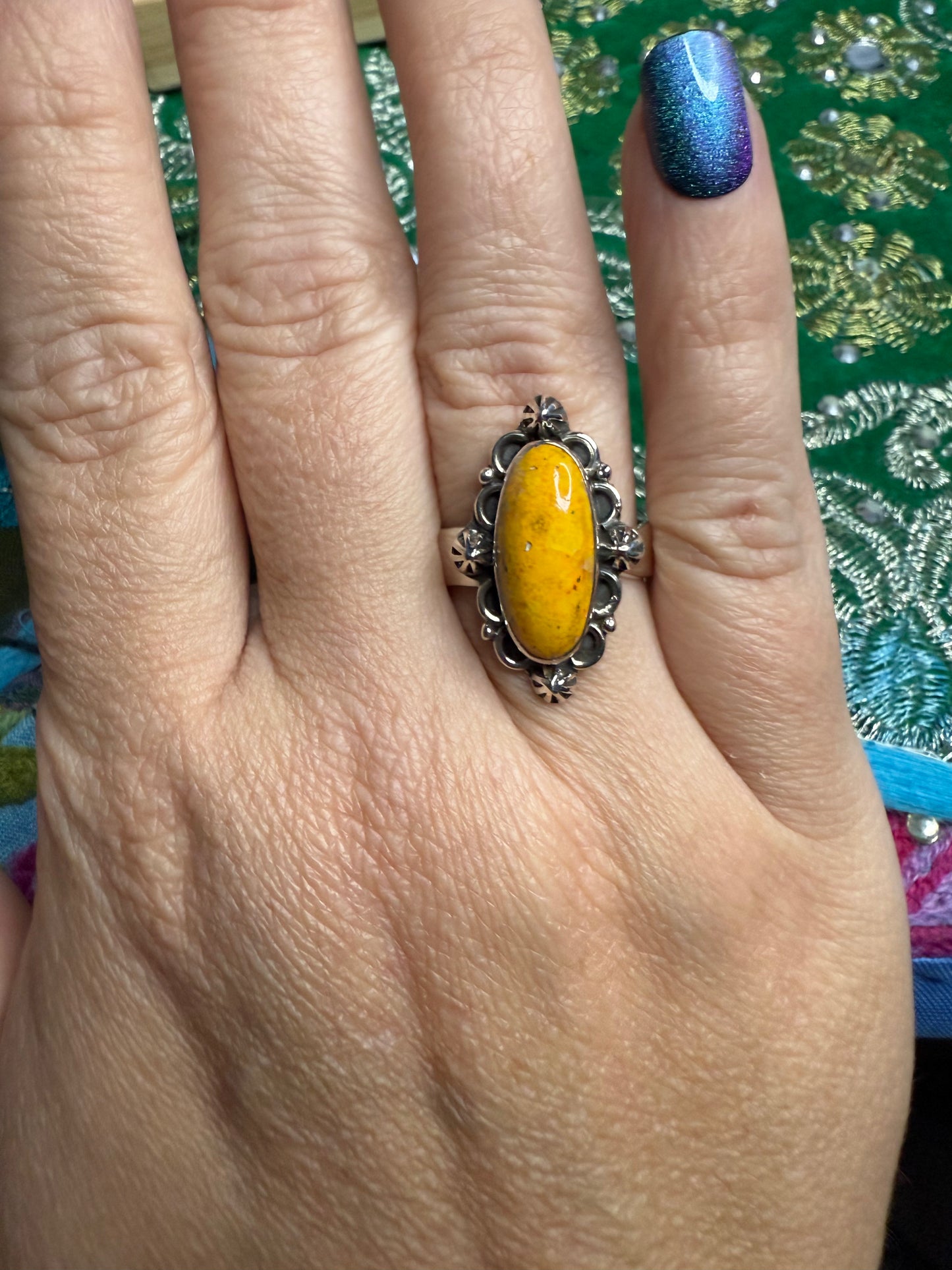 Sterling Bumblebee Jasper Ring adjustable size 8 or smaller