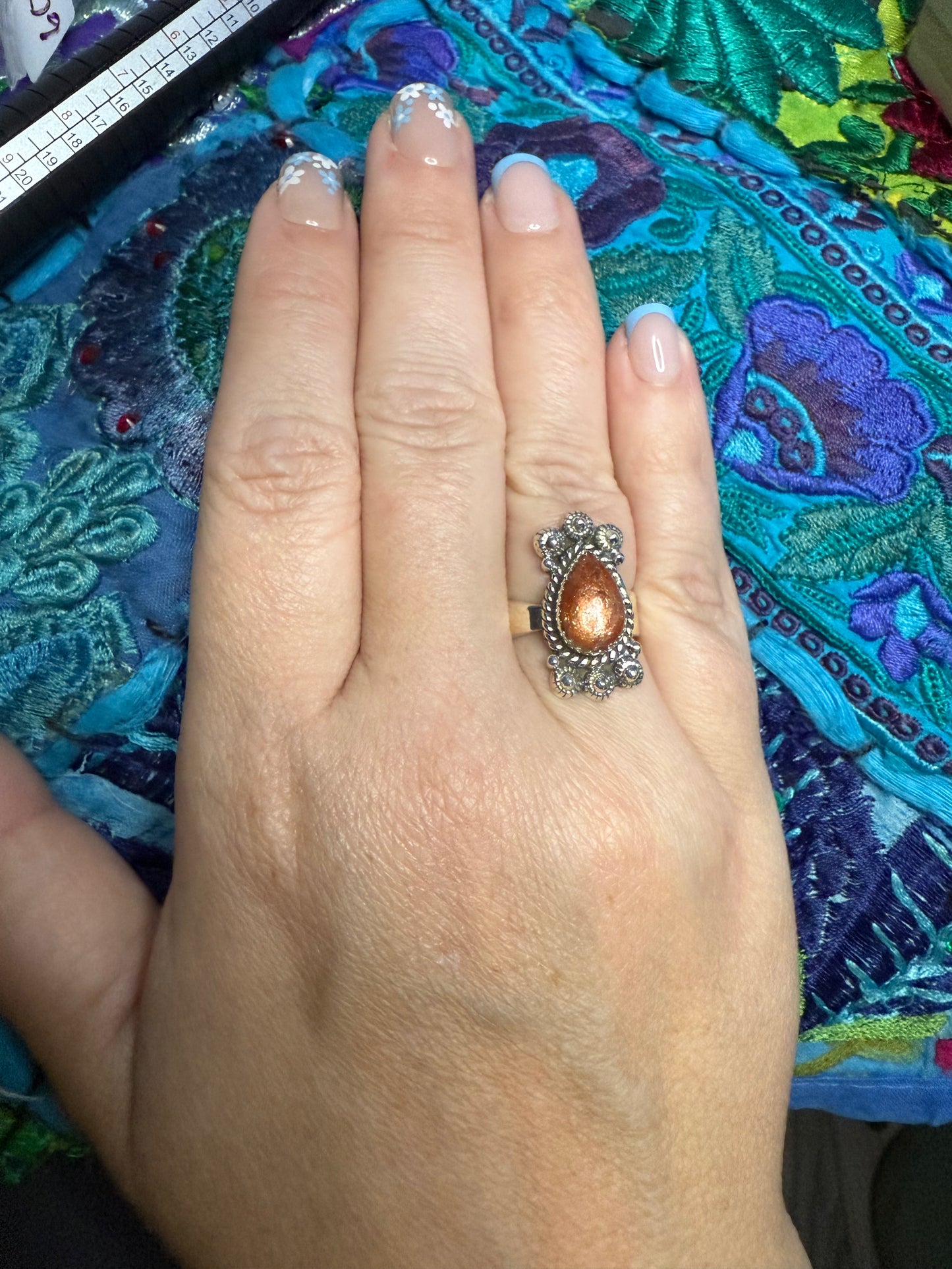 Sterling Sunstone Ring adjustable 7 or smaller