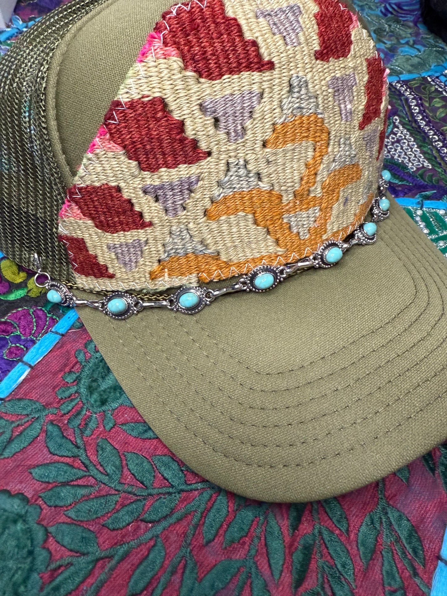 Metal Trucker Chain Turquoise Rivets