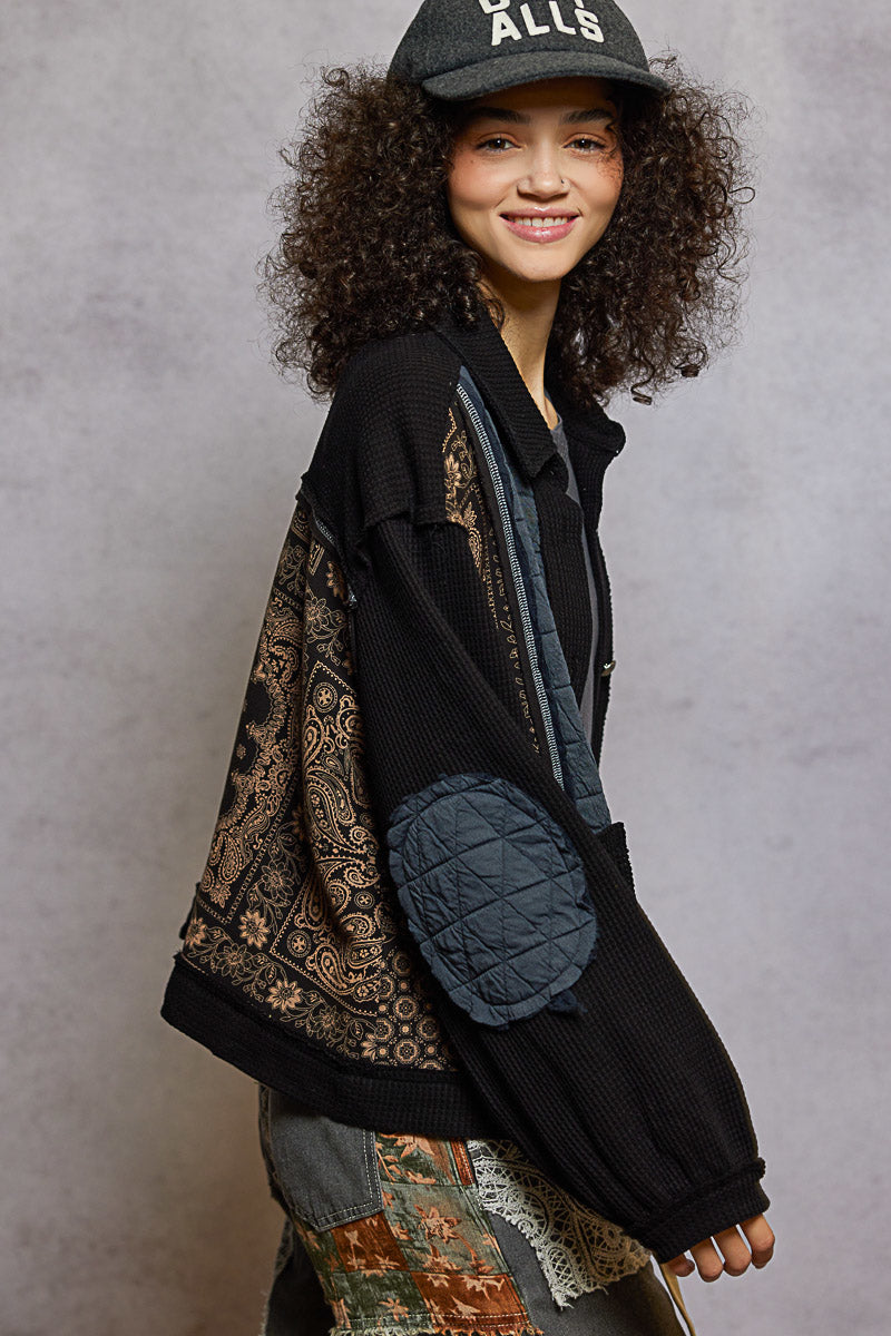 POL Black Bandana Patchwork Jacket