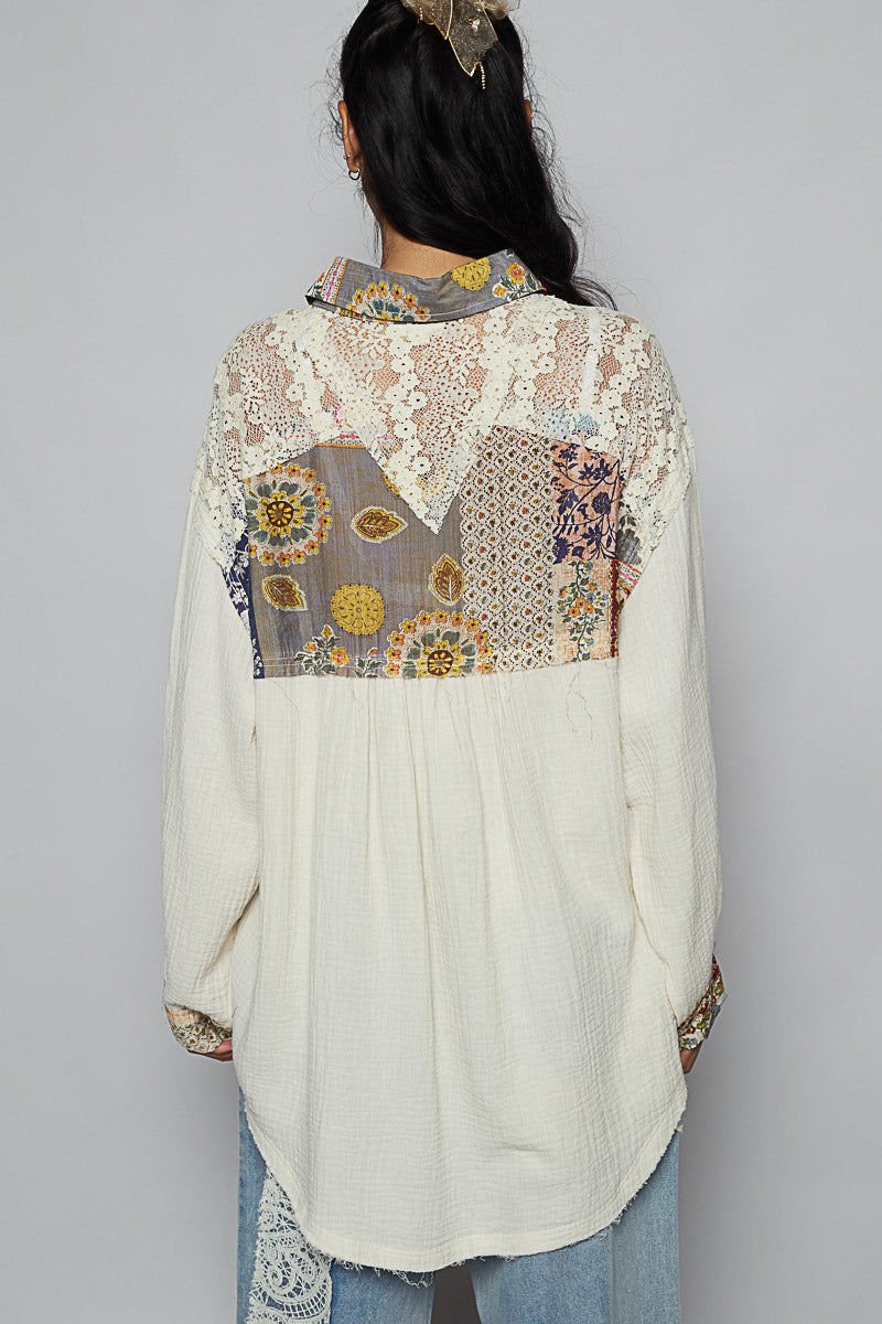 POL patchwork blouse Beige