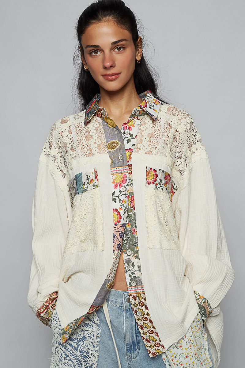 POL patchwork blouse Beige