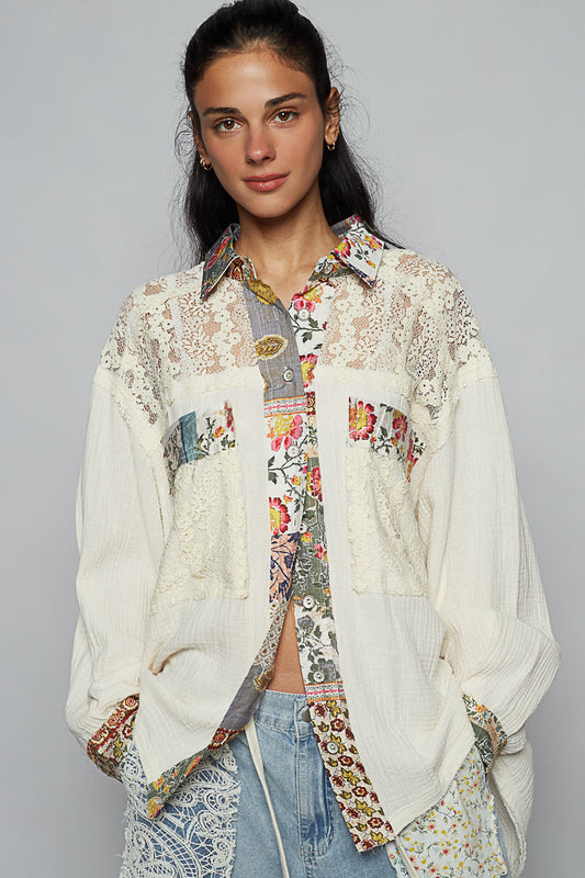 POL patchwork blouse Beige