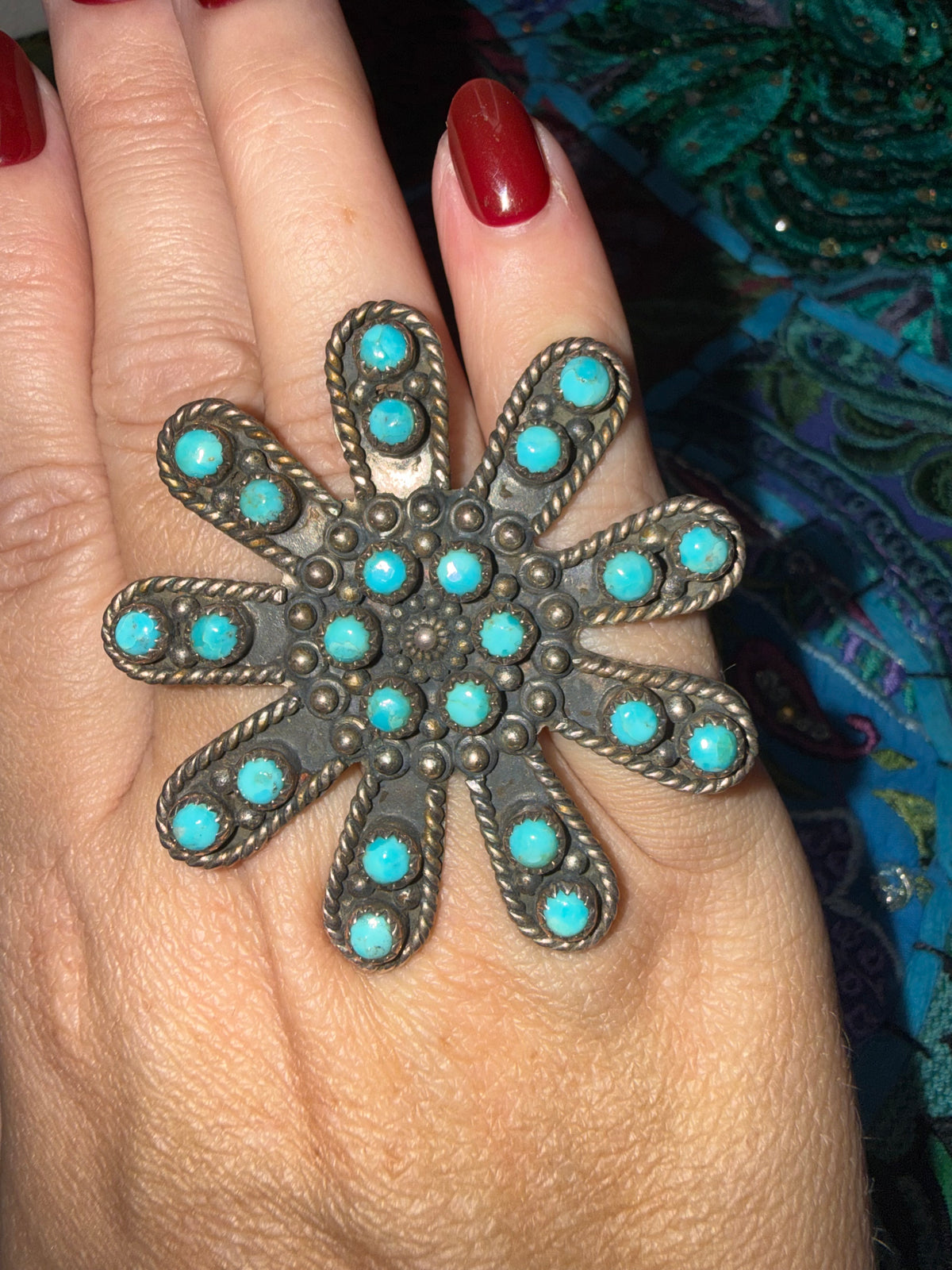 Sterling Turquoise Flower Ring 6-10