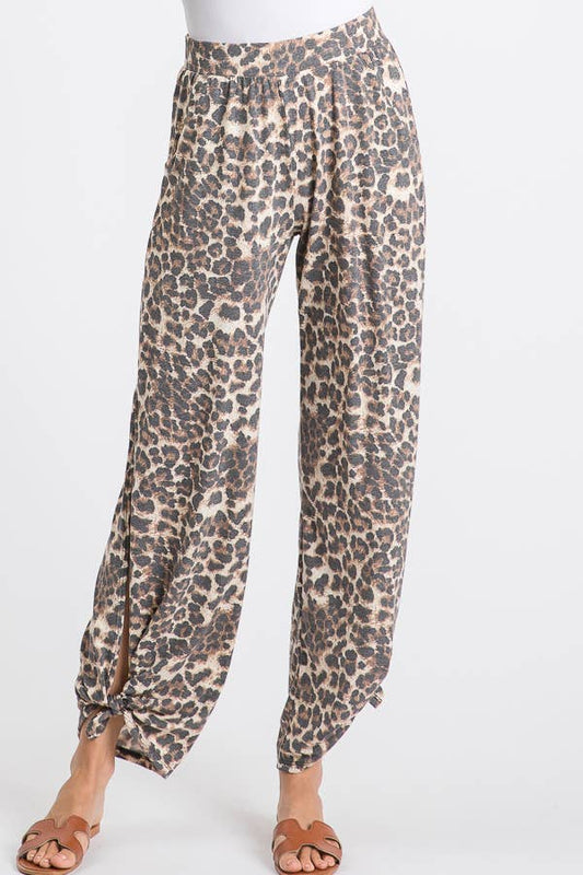 Leopard Print Split Side Tie Pants