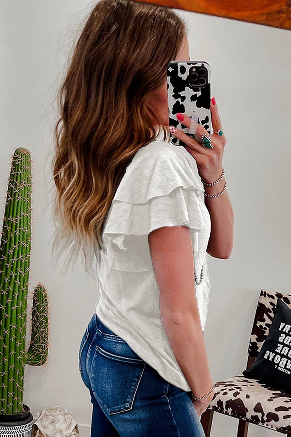 Ruffle Sleeve Top-White