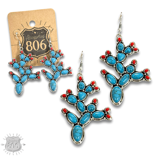 Stone prickly pear cactus earring: Turquoise