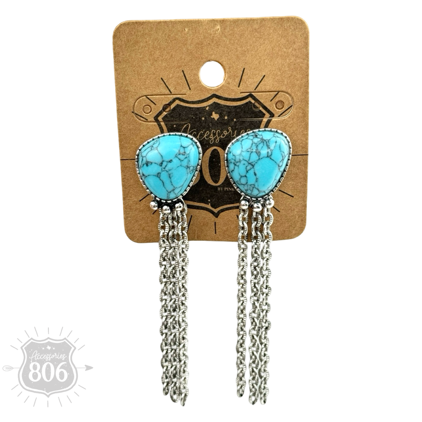 Western chain fringe earring: Blue