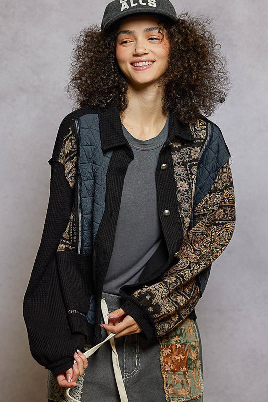 POL Black Bandana Patchwork Jacket