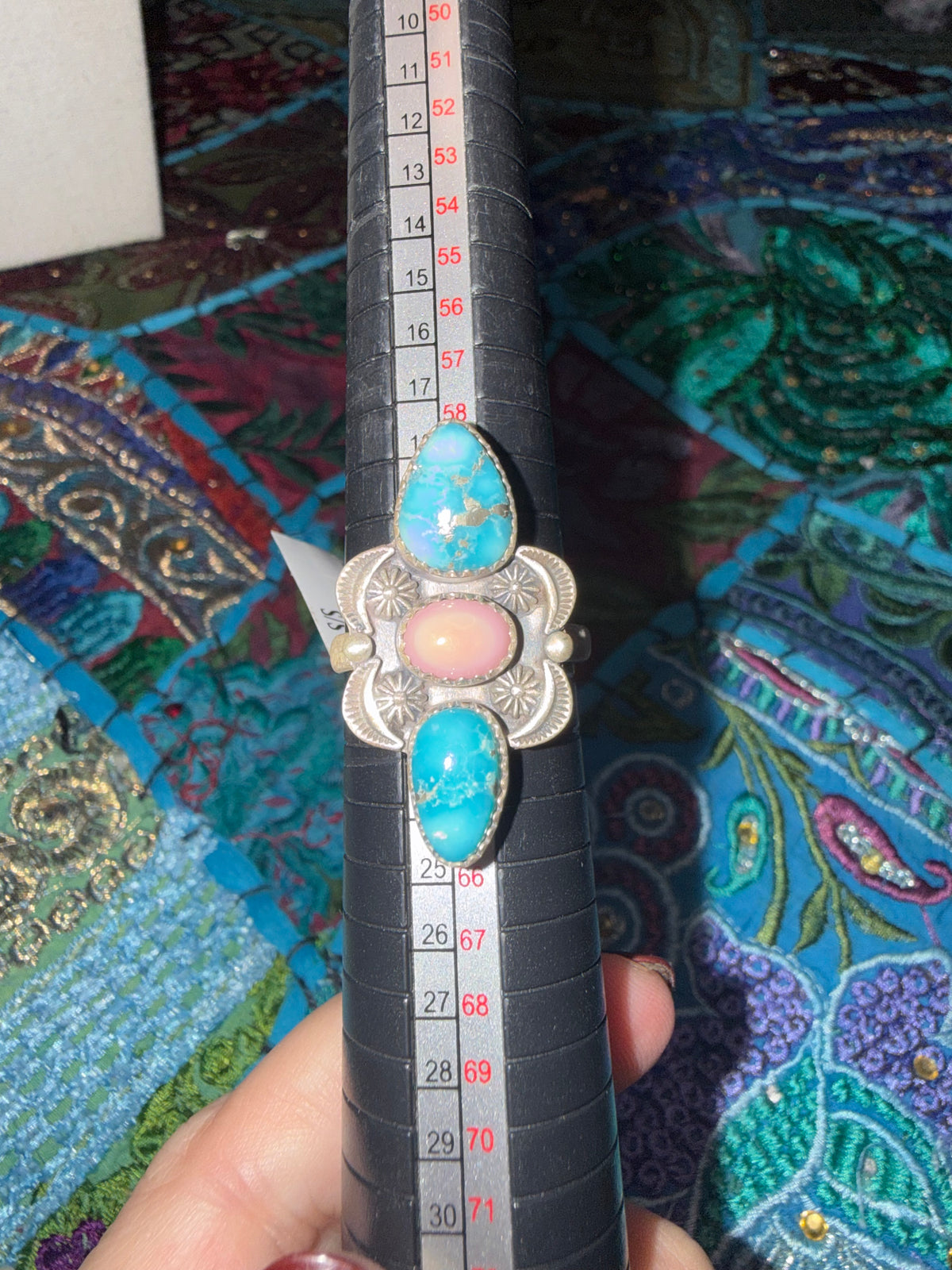 Whitewater Turquoise and Pink Opal Ring 6-10