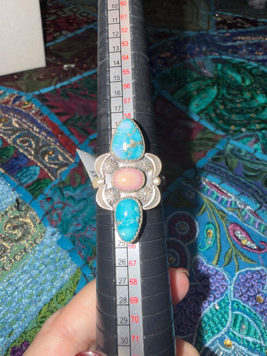 Whitewater Turquoise and Pink Opal Ring 6-10