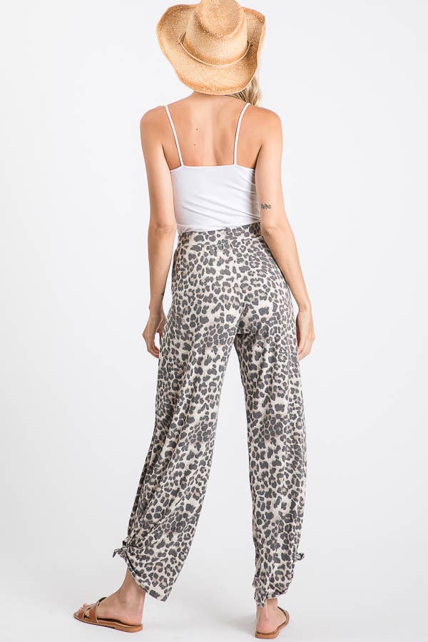 Leopard Print Split Side Tie Pants