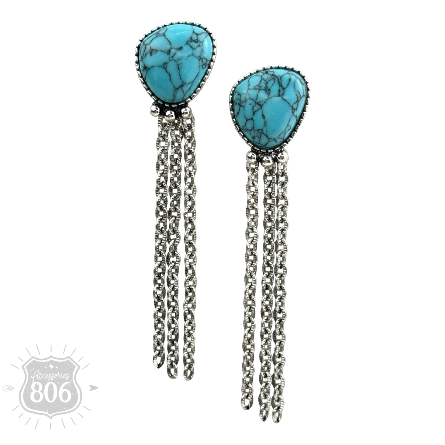 Western chain fringe earring: Blue