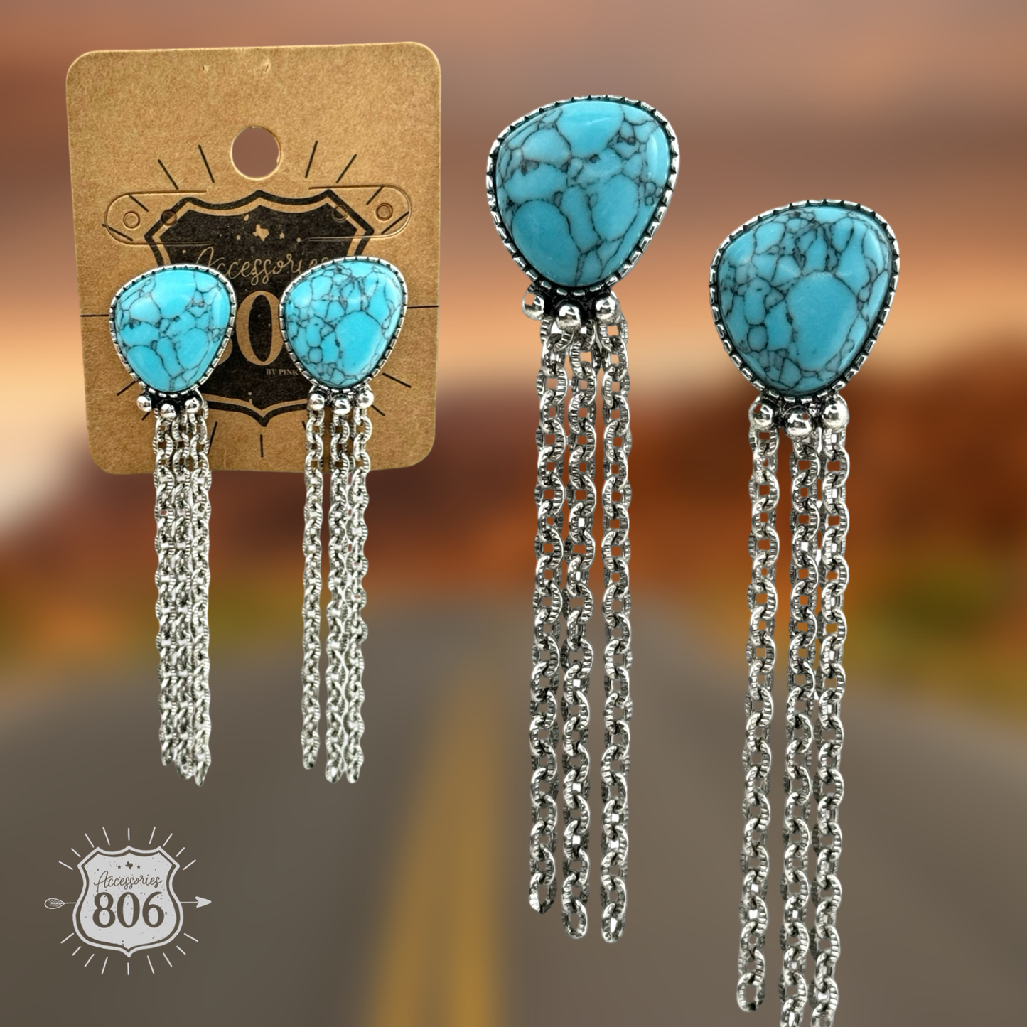 Western chain fringe earring: Blue