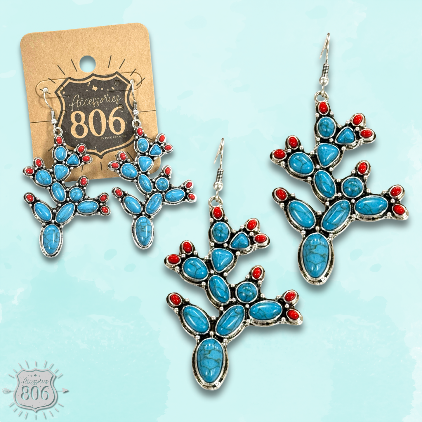 Stone prickly pear cactus earring: Turquoise