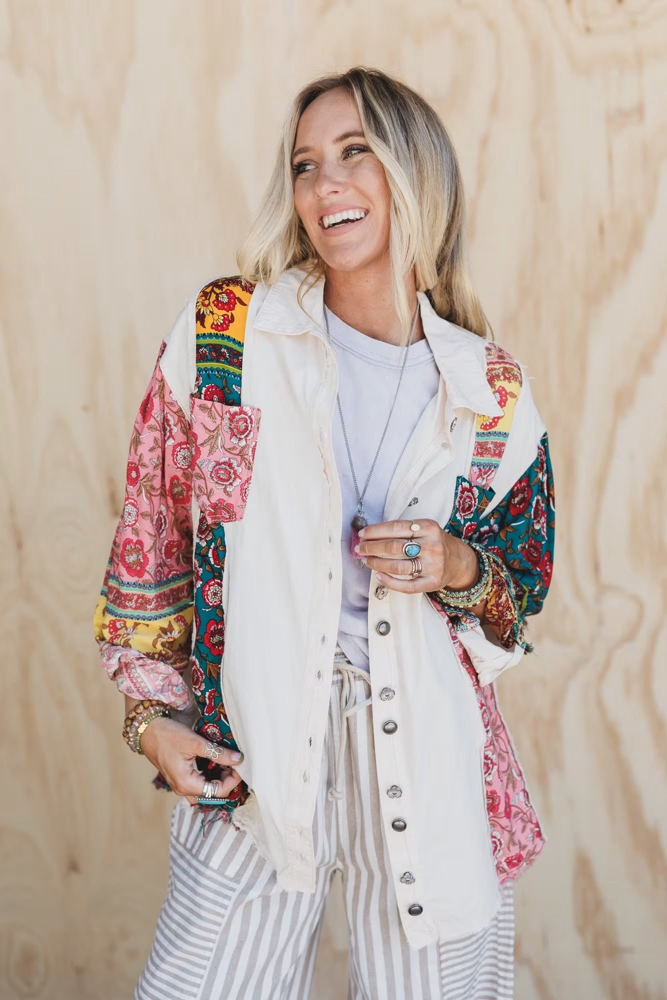 POL Ecru Patchwork Top