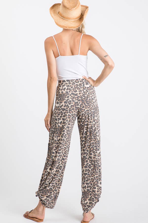 Leopard Print Split Side Tie Pants