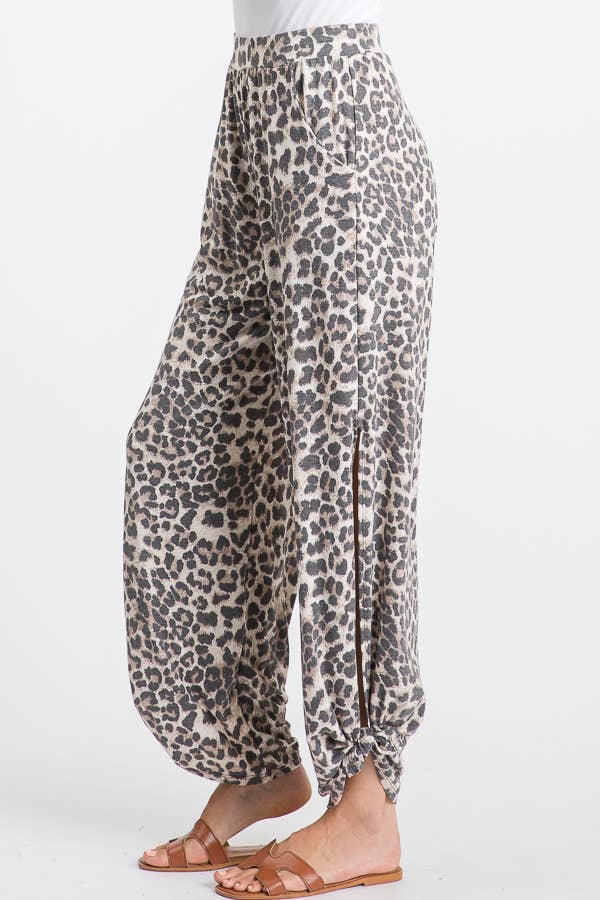 Leopard Print Split Side Tie Pants