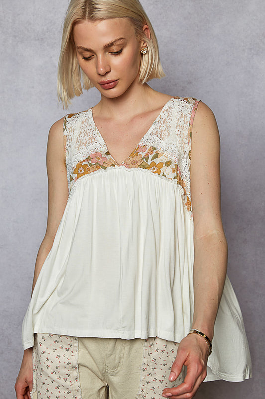 POL Floral Lace Tank