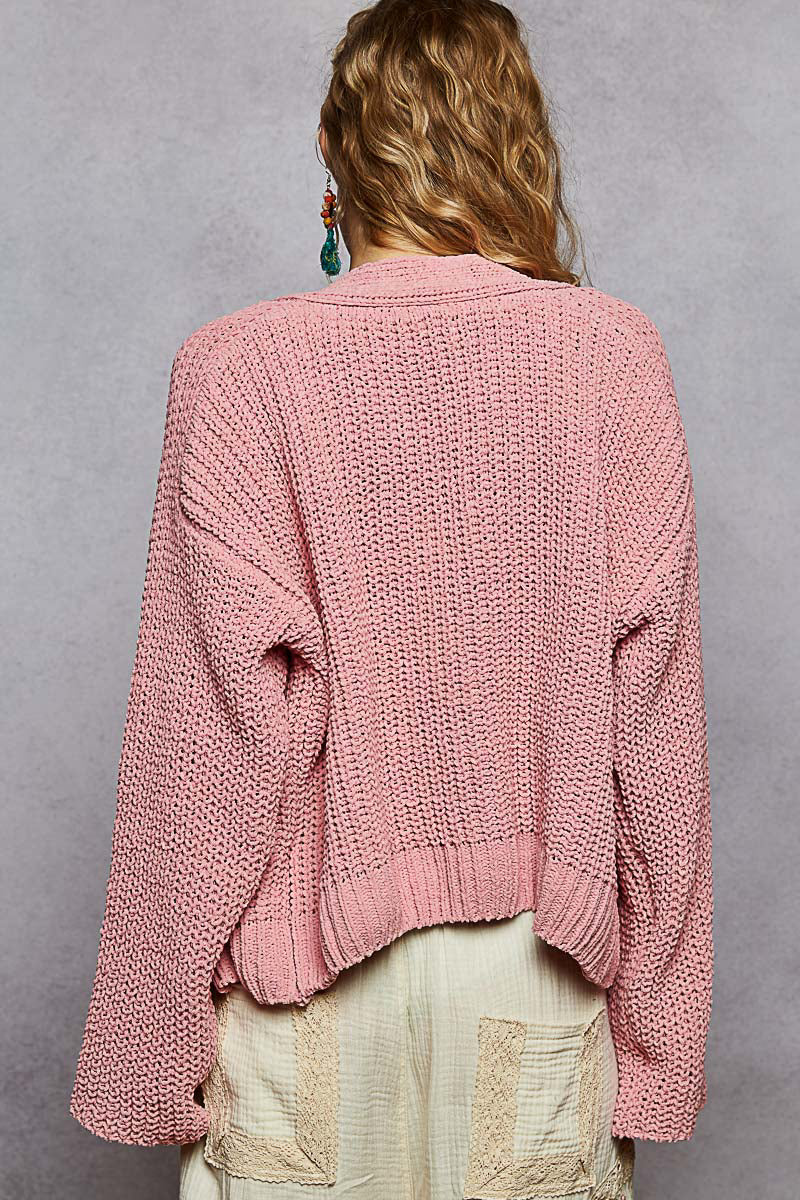 POL Flower Button Cardigan Rose