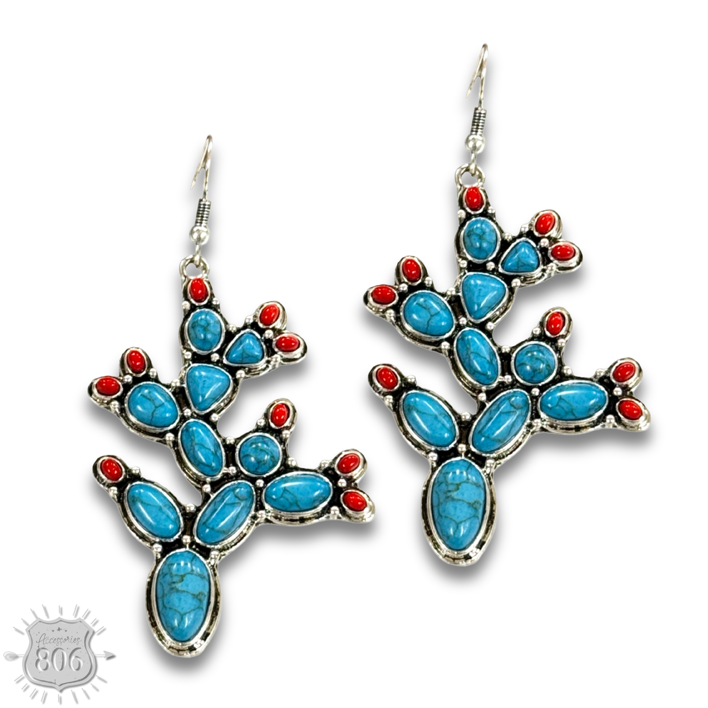 Stone prickly pear cactus earring: Turquoise