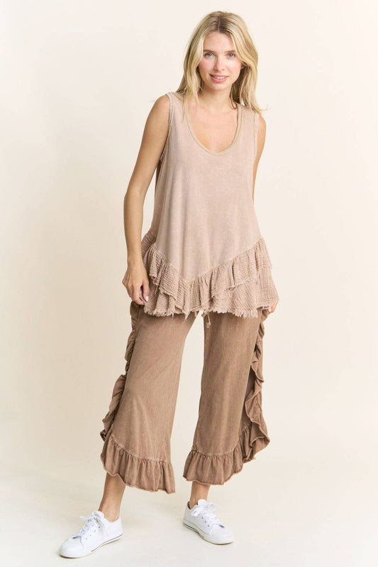 J.Her Side Ruffle Croppped pants Mocha