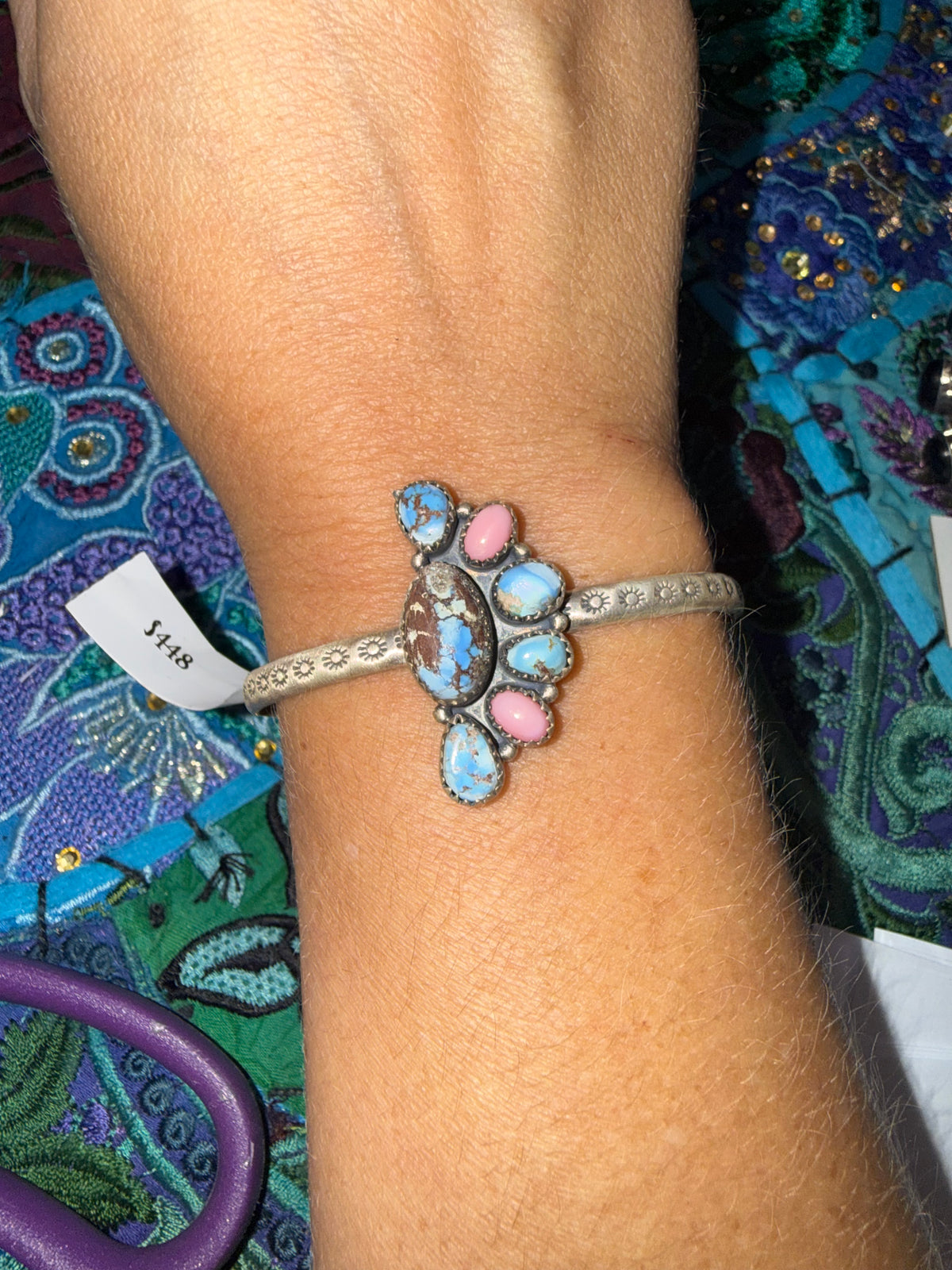 Golden Hills Turquoise and Pink Opal Cuff