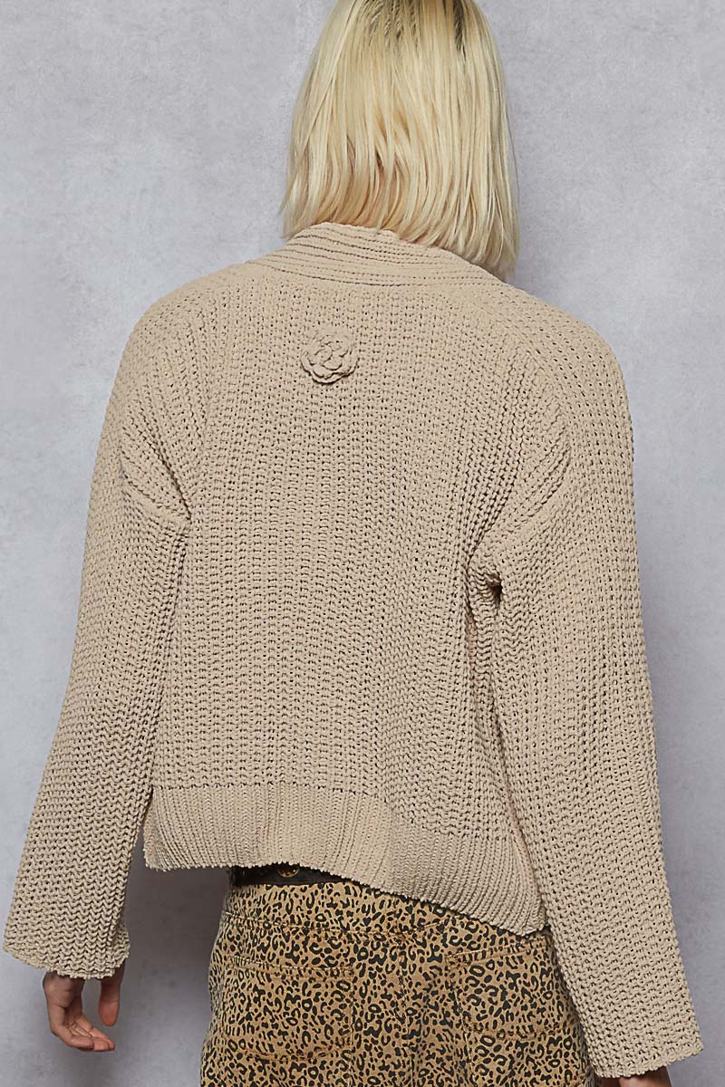 POL Flower Button Cardigan Mocha