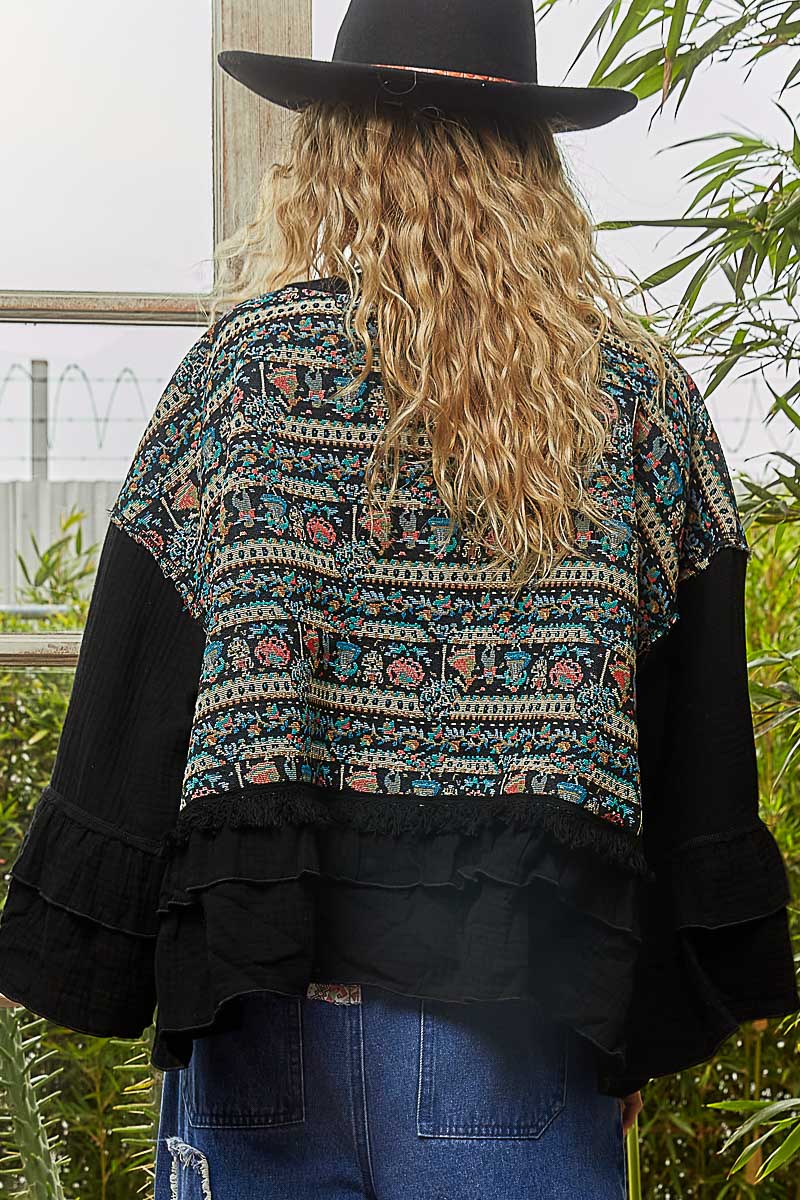 POL Embroidered Kimono Black