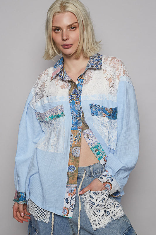 POL patchwork blouse Blue