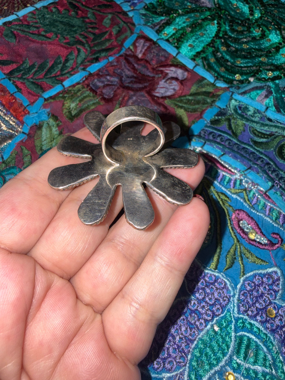 Sterling Turquoise Flower Ring 6-10