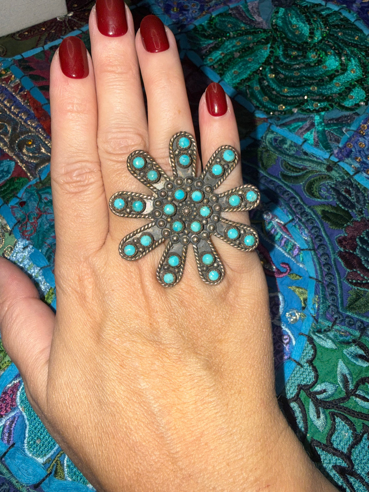 Sterling Turquoise Flower Ring 6-10