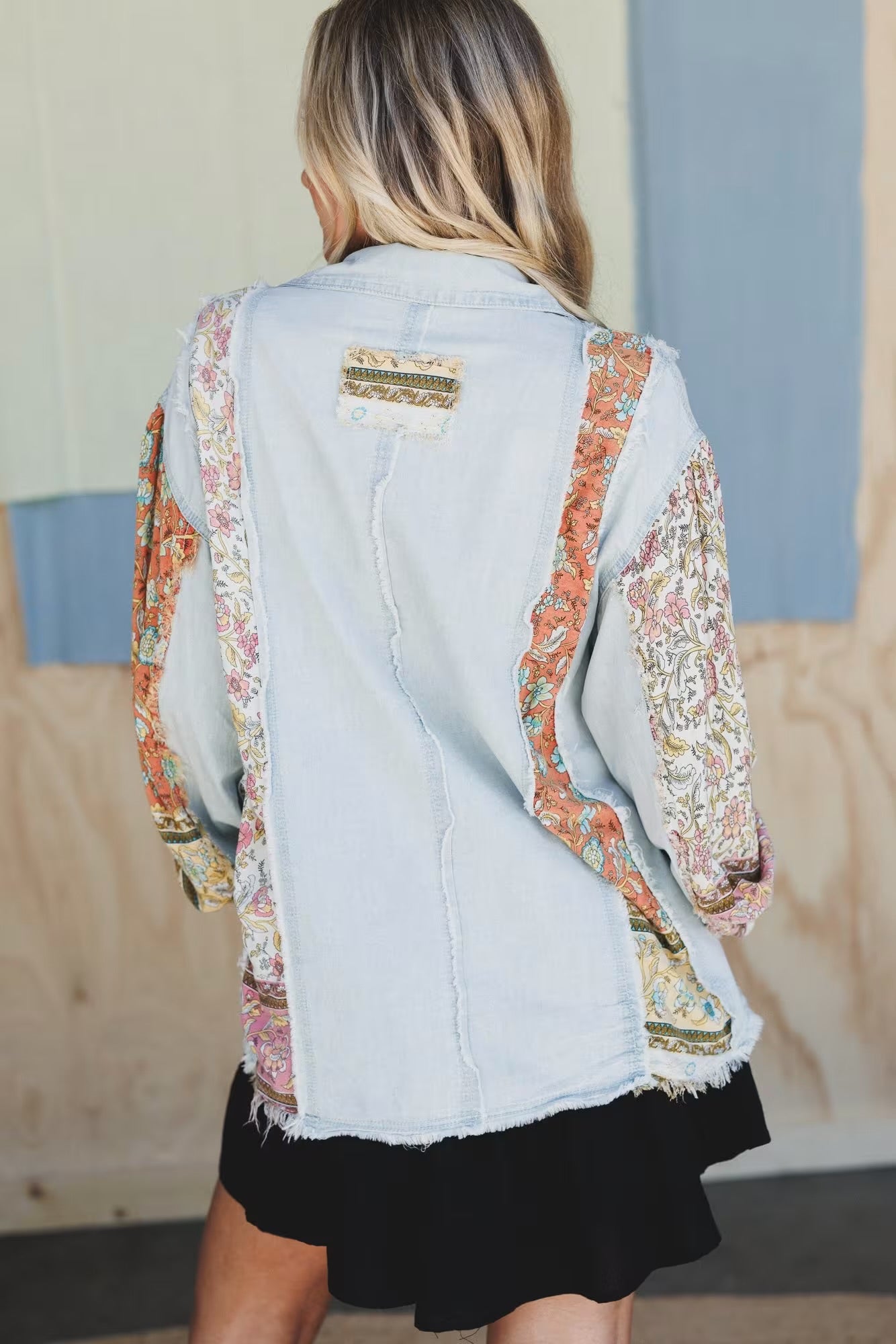 POL Chambray Patchwork Top