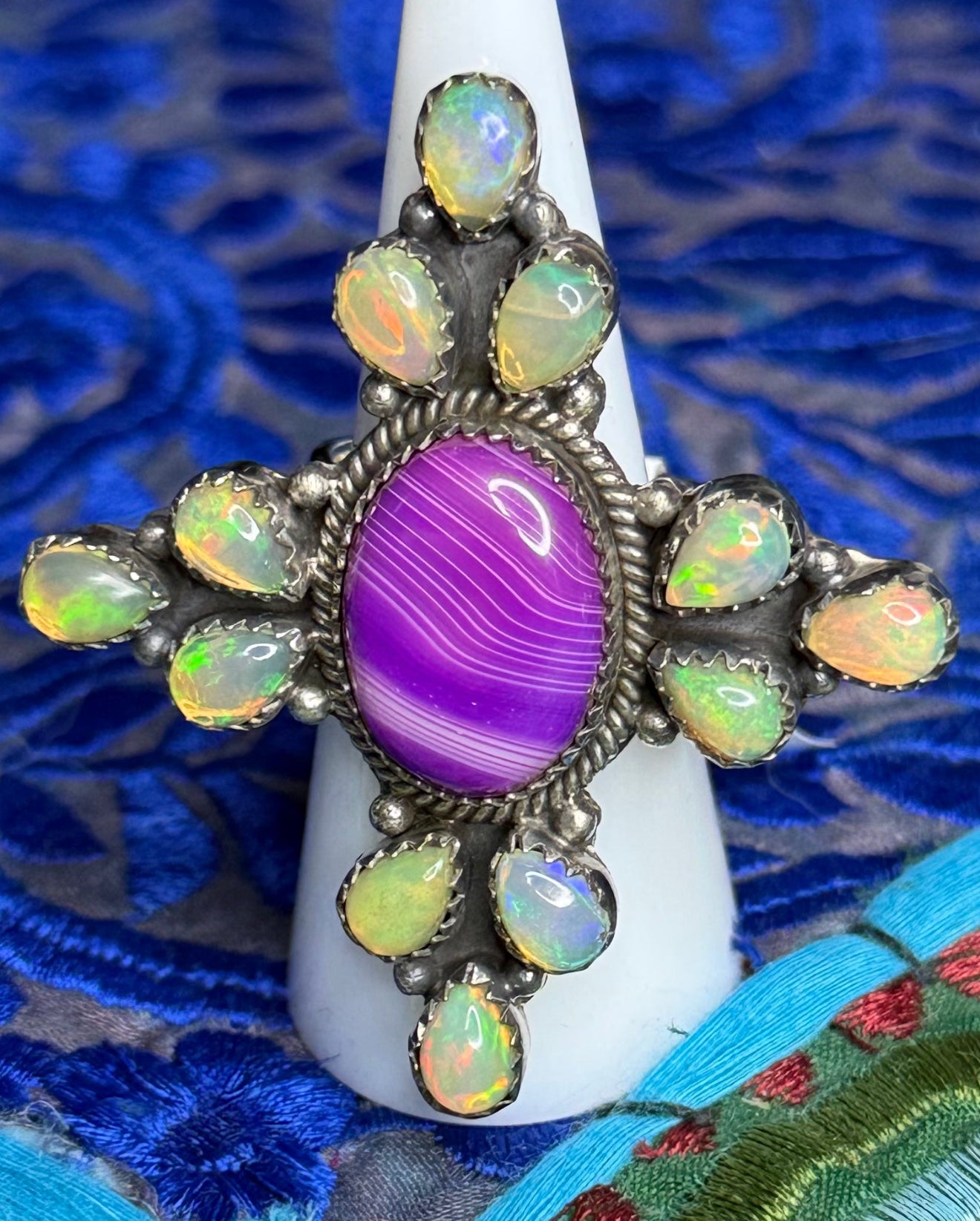 Ethiopian Opal & dyed Botswana Agate ring
