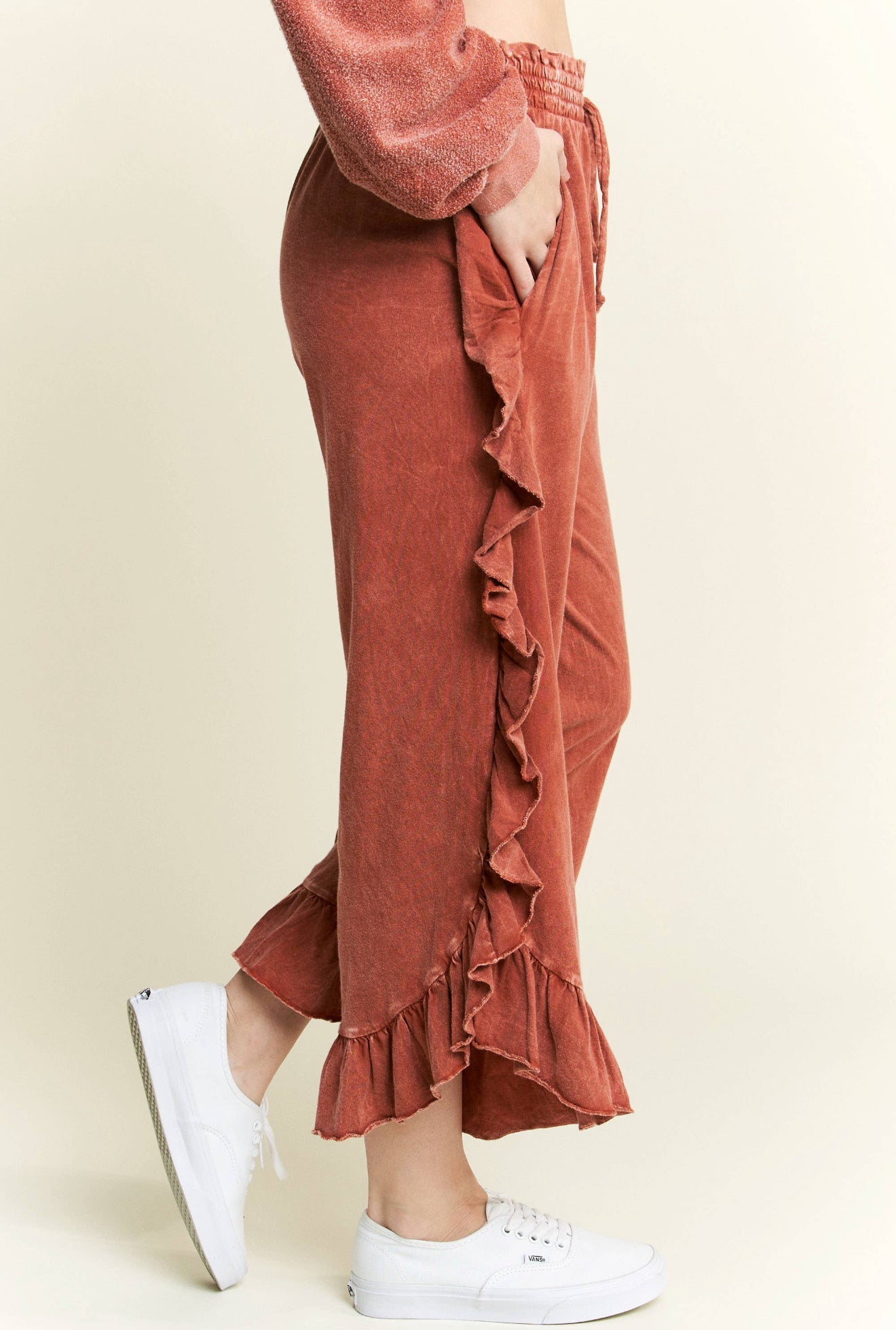 J.Her Side Ruffle Croppped pants Rust