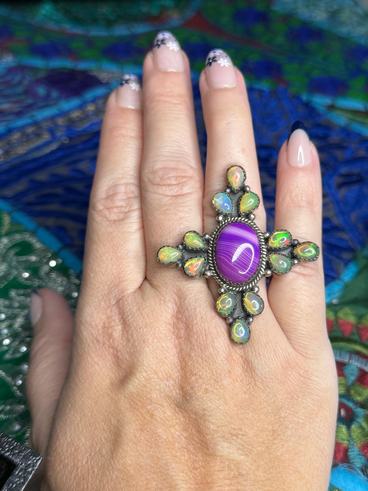 Ethiopian Opal & dyed Botswana Agate ring