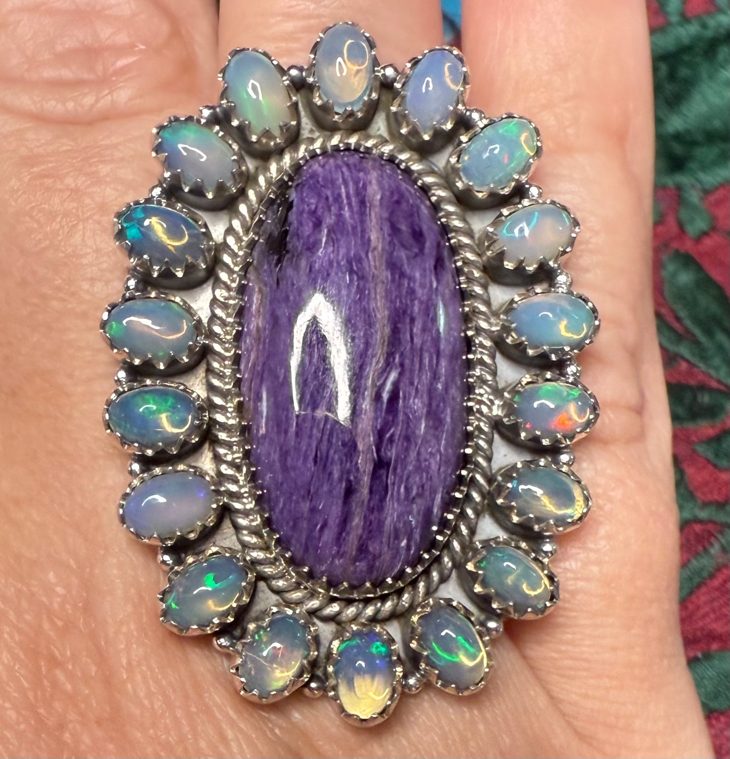 Solid Sterling Charoite Ethiopian Ring