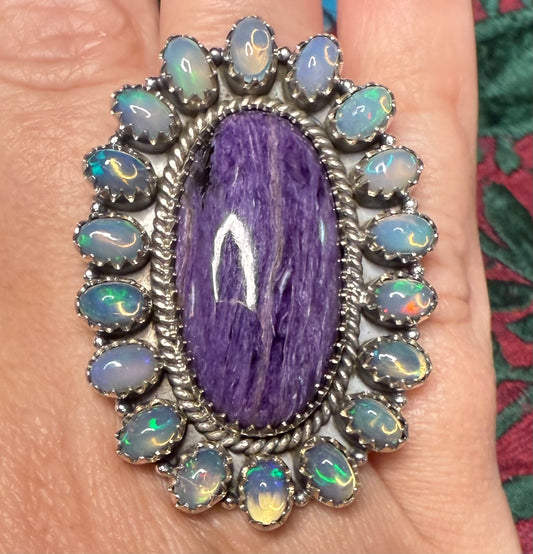 Solid Sterling Charoite Ethiopian Ring