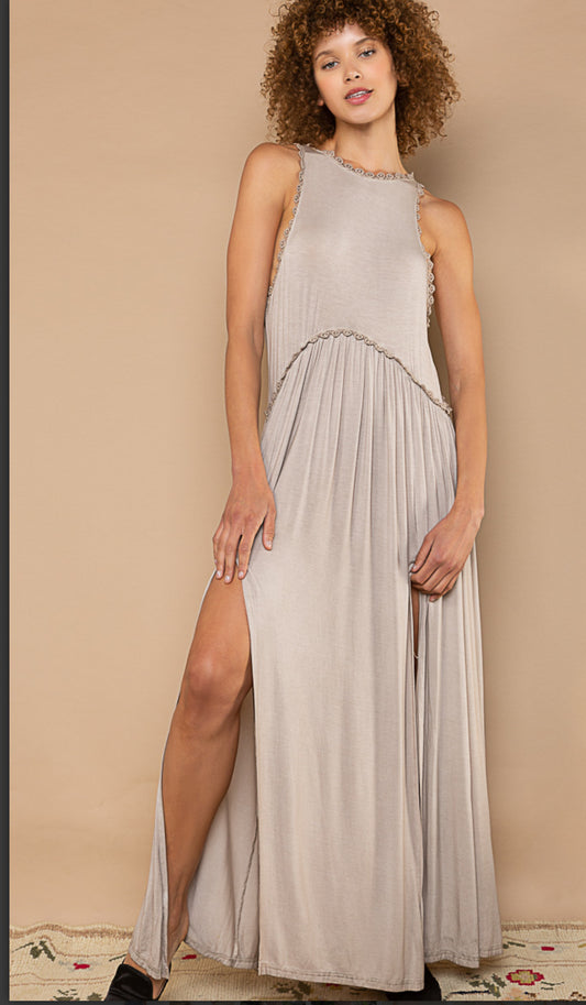 POL side slit dress Taupe