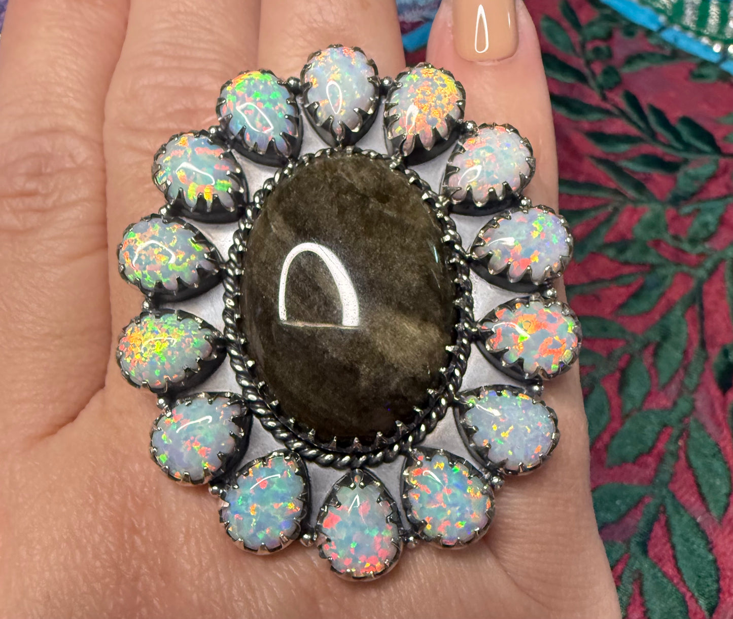 Solid Sterling Obsidian Opal Ring