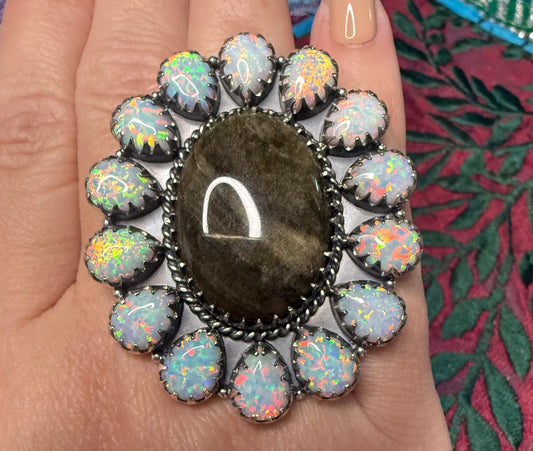 Solid Sterling Obsidian Opal Ring