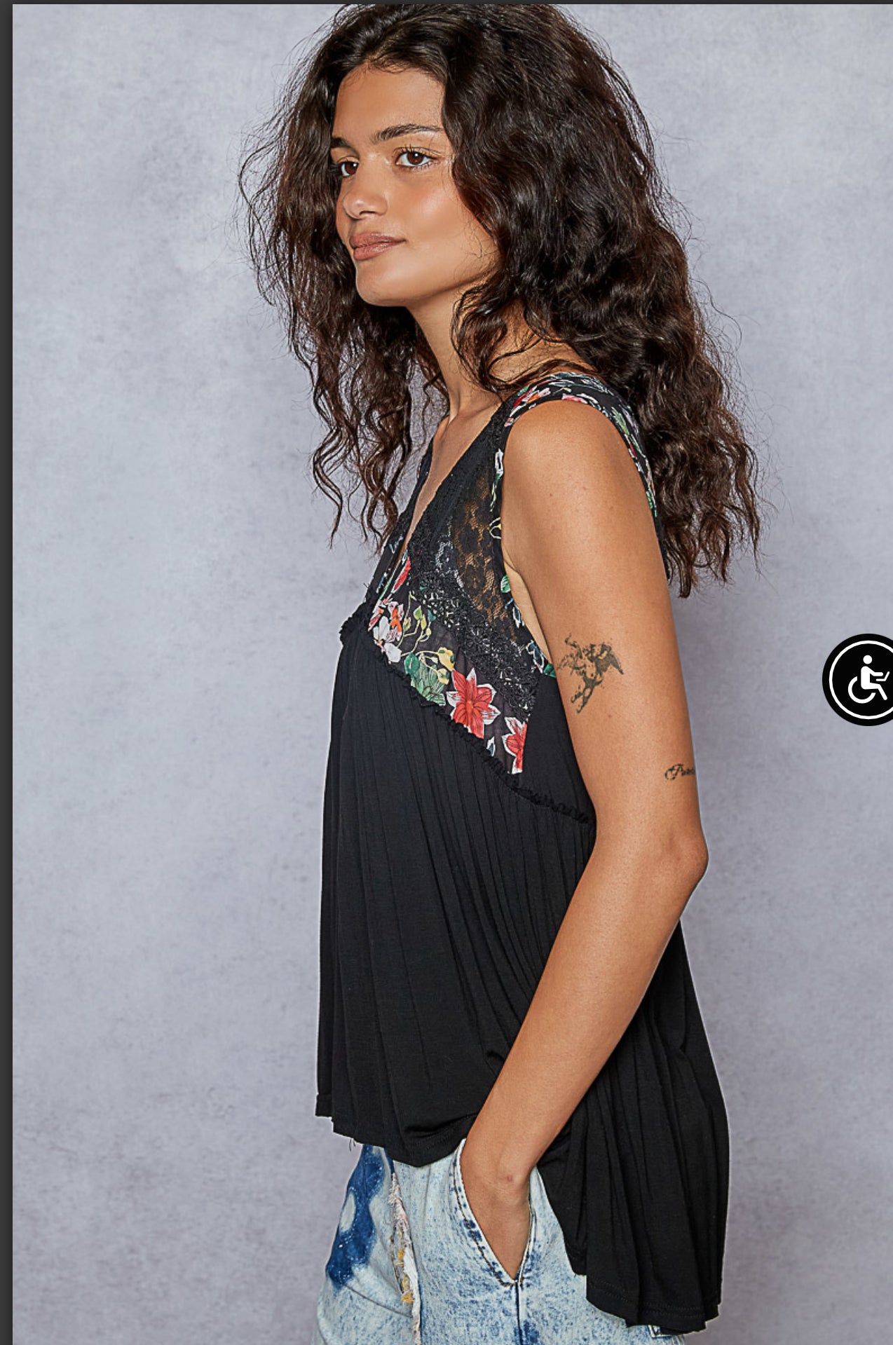 POL Black Floral Tank
