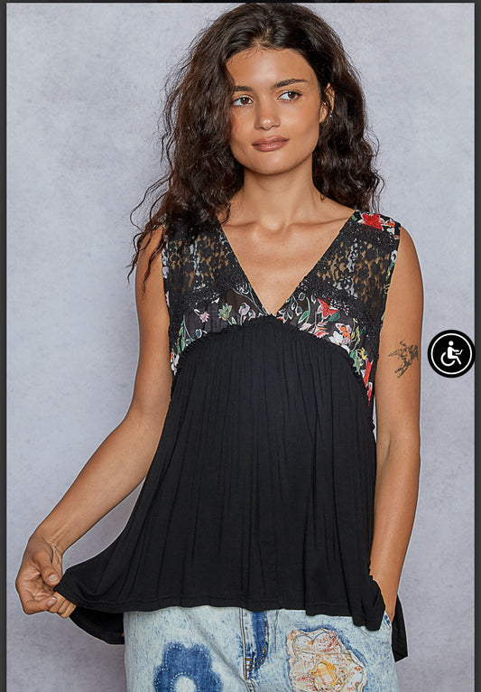 POL Black Floral Tank