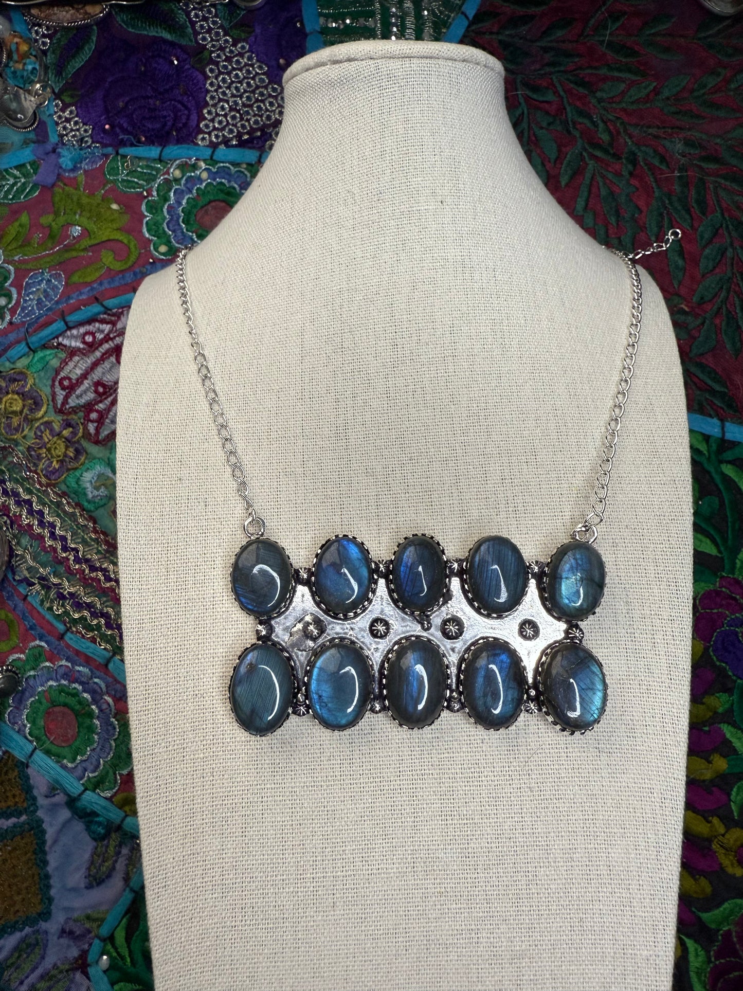 Labradorite Bar Necklace 18”