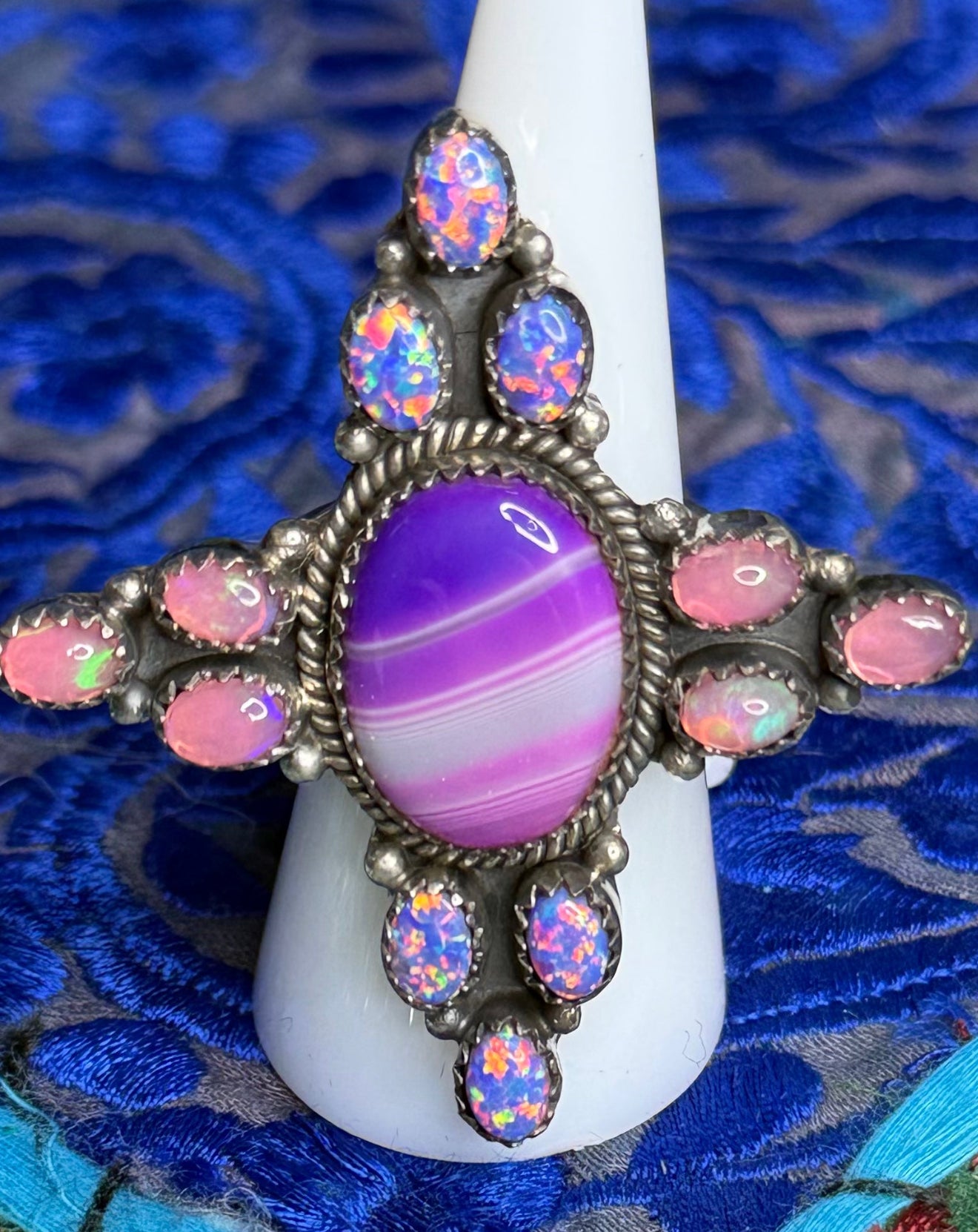 Pink Ethiopian, Fairy dust Opal and dyed Botswana Agate Ring